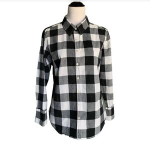 NORMA KAMALI Shirt Womens Size XXL Black White Buffalo Plaid Button Up L/S 2XL